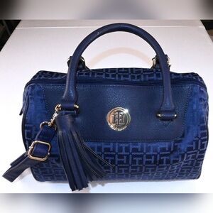 Tommy Hilfiger Monogram Jacquard Satchel With Shoulder/Crossbody Strap & Handles